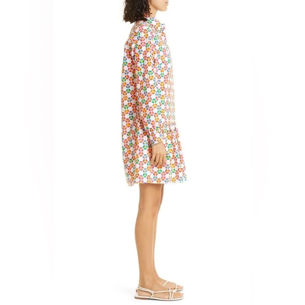 Saloni Geometric Long Sleeve Poplin Shirtdress Ruffle Hem US 4 - Picture 4 of 8